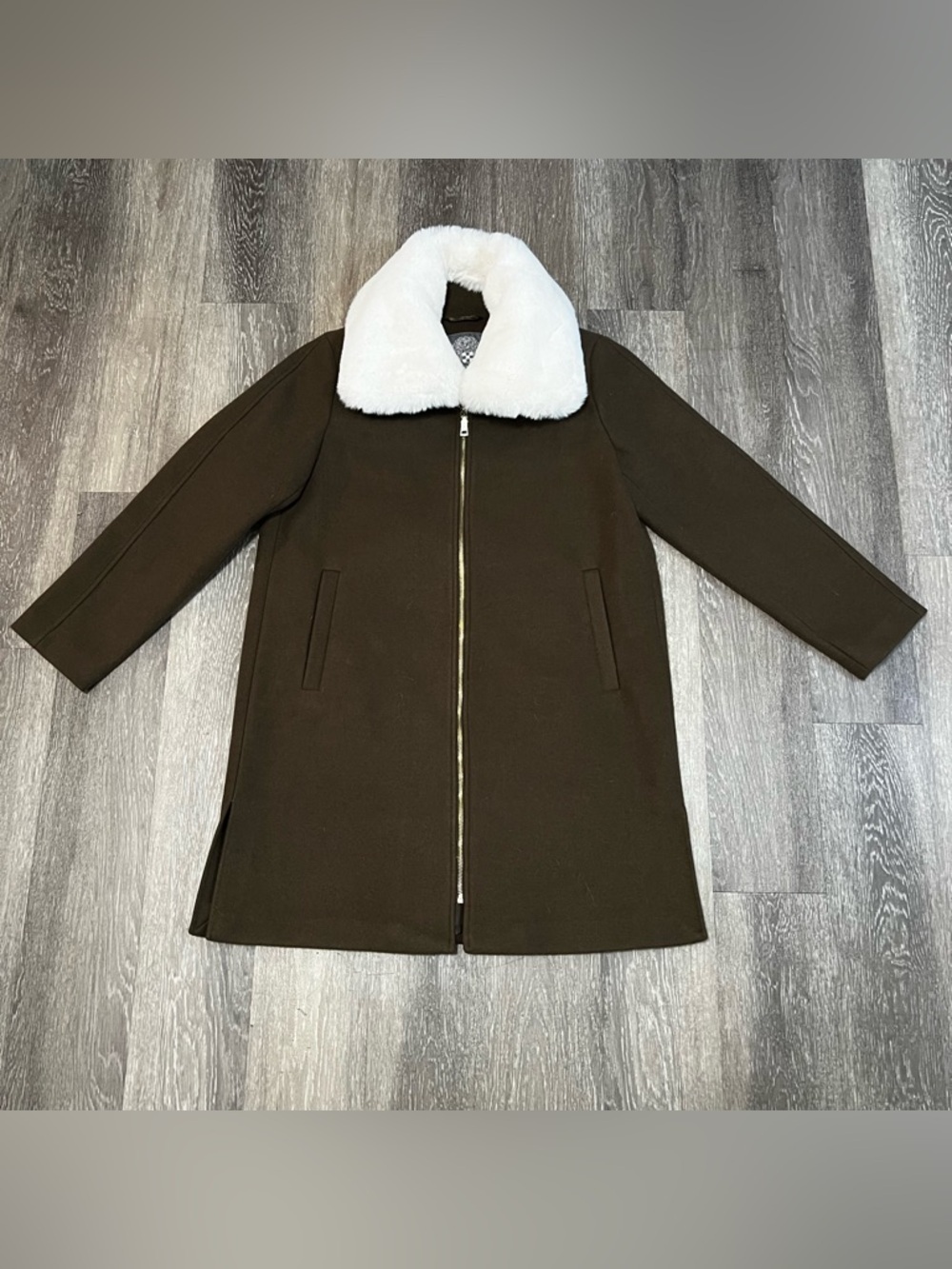 Vince Camuto Full Zip Coat Detachable‎ Faux Fur Collar Women's Large MSRP $349